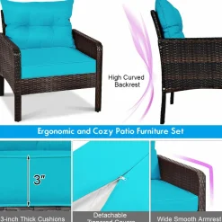 Wicker Furniture Set 5 Pieces PE Wicker Rattan Outdoor All Weather Cushioned Sofas and Ottoman Set