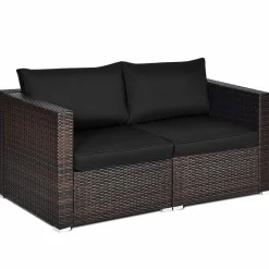 Wicker Loveseat 2 Piece, Patio Furniture Couch with Removable Cushions
