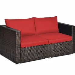 Wicker Loveseat 2 Piece, Patio Furniture Couch with Removable Cushions
