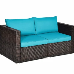 Wicker Loveseat 2 Piece, Patio Furniture Couch with Removable Cushions