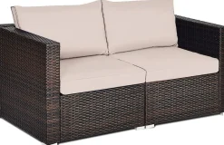 Wicker Loveseat 2 Piece, Patio Furniture Couch with Removable Cushions