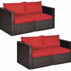Wicker Loveseat 2 Piece, Patio Furniture Couch with Removable Cushions