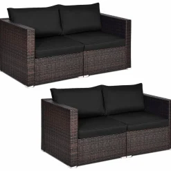 Wicker Loveseat 2 Piece, Patio Furniture Couch with Removable Cushions