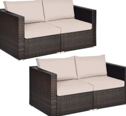 Wicker Loveseat 2 Piece, Patio Furniture Couch with Removable Cushions