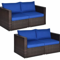 Wicker Loveseat 2 Piece, Patio Furniture Couch with Removable Cushions