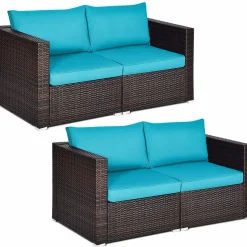 Wicker Loveseat 2 Piece, Patio Furniture Couch with Removable Cushions