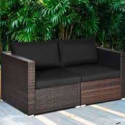 Wicker Loveseat 2 Piece, Patio Furniture Couch with Removable Cushions