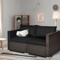 Wicker Loveseat 2 Piece, Patio Furniture Couch with Removable Cushions