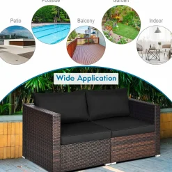 Wicker Loveseat 2 Piece, Patio Furniture Couch with Removable Cushions