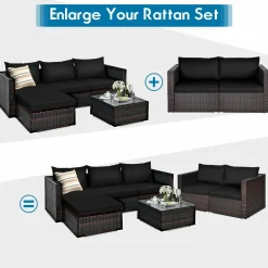 Wicker Loveseat 2 Piece, Patio Furniture Couch with Removable Cushions