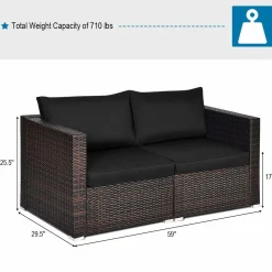 Wicker Loveseat 2 Piece, Patio Furniture Couch with Removable Cushions