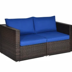 Wicker Loveseat 2 Piece, Patio Furniture Couch with Removable Cushions