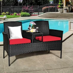Wicker Patio Conversation Furniture Set with Removable Cushions & Table for Garden Lawn Backyard