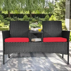 Wicker Patio Conversation Furniture Set with Removable Cushions & Table for Garden Lawn Backyard