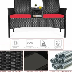 Wicker Patio Conversation Furniture Set with Removable Cushions & Table for Garden Lawn Backyard