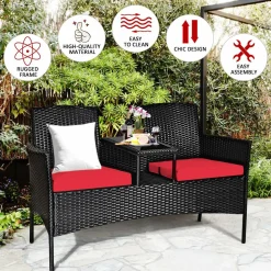 Wicker Patio Conversation Furniture Set with Removable Cushions & Table for Garden Lawn Backyard