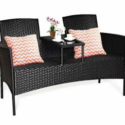 Wicker Patio Conversation Furniture Set with Removable Cushions & Table for Garden Lawn Backyard