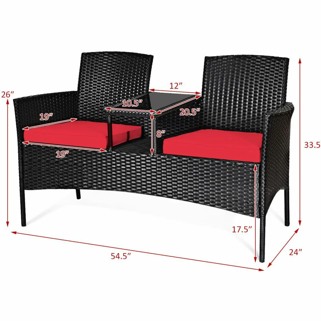 Wicker Patio Conversation Furniture Set with Removable Cushions & Table for Garden Lawn Backyard