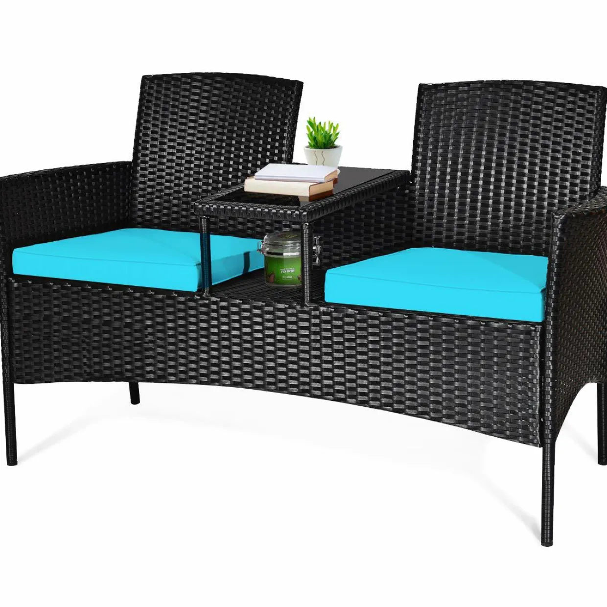 Wicker Patio Conversation Furniture Set with Removable Cushions & Table for Garden Lawn Backyard