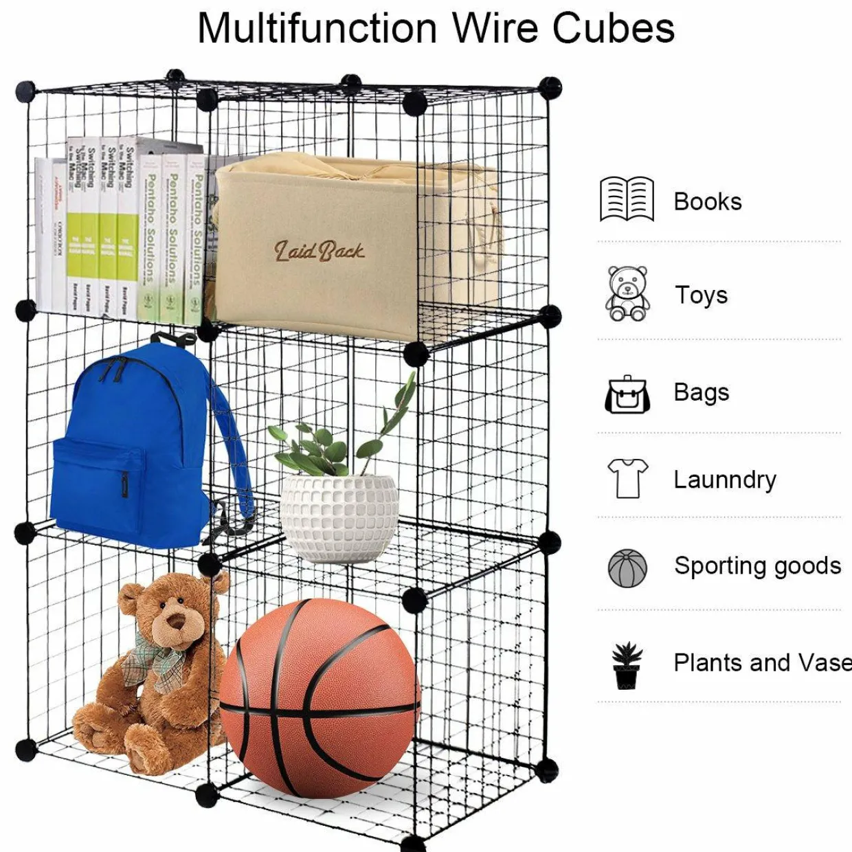 Wire Storage Cubes, Metal Grids Book Shelf