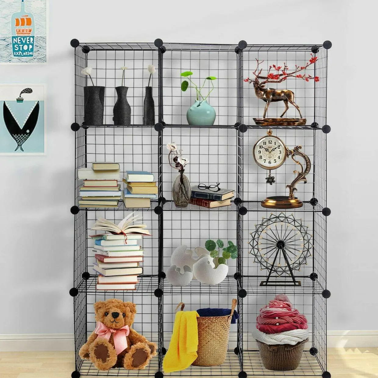 Wire Storage Cubes, Metal Grids Book Shelf