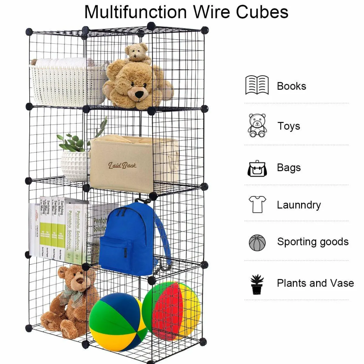 Wire Storage Cubes, Metal Grids Book Shelf