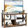 Wood TV Stand with Open Shelves and X-Shaped Frame, 3 Tier Entertainment Center for 55-Inch TV