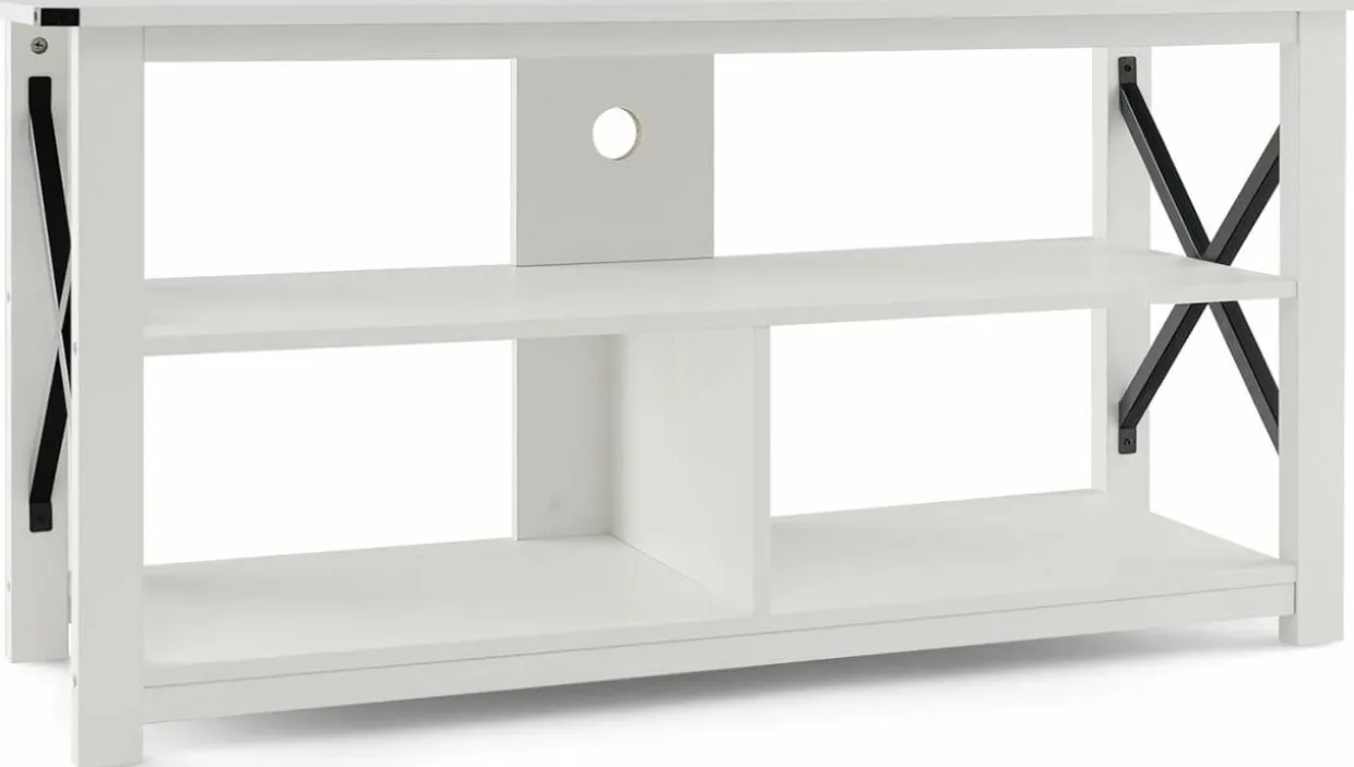Wood TV Stand with Open Shelves and X-Shaped Frame, 3 Tier Entertainment Center for 55-Inch TV