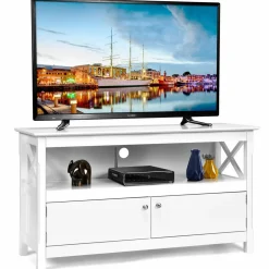 Wooden TV Stand for TVs Up to 50 Inch, X Shape Console Storage Cabinet