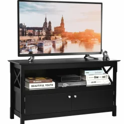 Wooden TV Stand for TVs Up to 50 Inch, X Shape Console Storage Cabinet