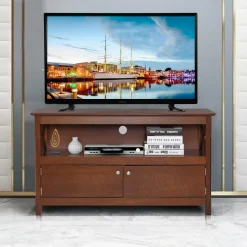 Wooden TV Stand for TVs Up to 50 Inch, X Shape Console Storage Cabinet