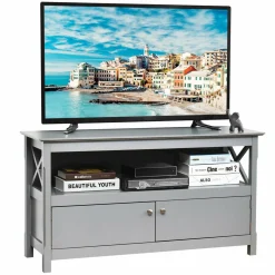 Wooden TV Stand for TVs Up to 50 Inch, X Shape Console Storage Cabinet