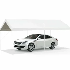 10 x 20 Feet Carport, Waterproof Car Canopy with 6 Steel Legs, Ball Bungees & Wind Rope