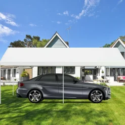 10 x 20 Feet Carport, Waterproof Car Canopy with 6 Steel Legs, Ball Bungees & Wind Rope