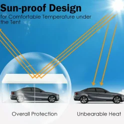 10 x 20 Feet Carport, Waterproof Car Canopy with 6 Steel Legs, Ball Bungees & Wind Rope