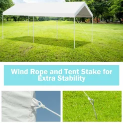 10 x 20 Feet Carport, Waterproof Car Canopy with 6 Steel Legs, Ball Bungees & Wind Rope