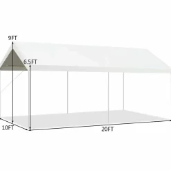 10 x 20 Feet Carport, Waterproof Car Canopy with 6 Steel Legs, Ball Bungees & Wind Rope