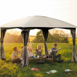11.5 x 11.5 Feet Large Outdoor Gazebo, Fully Enclosed Canopy Gazebo with Netting