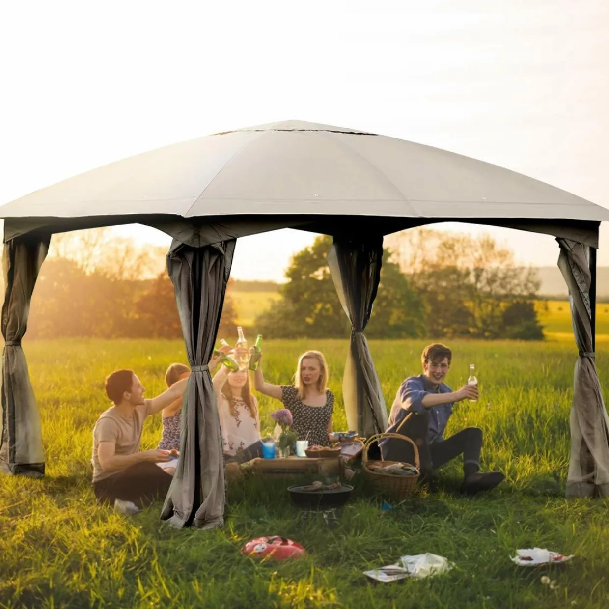 11.5 x 11.5 Feet Large Outdoor Gazebo, Fully Enclosed Canopy Gazebo with Netting