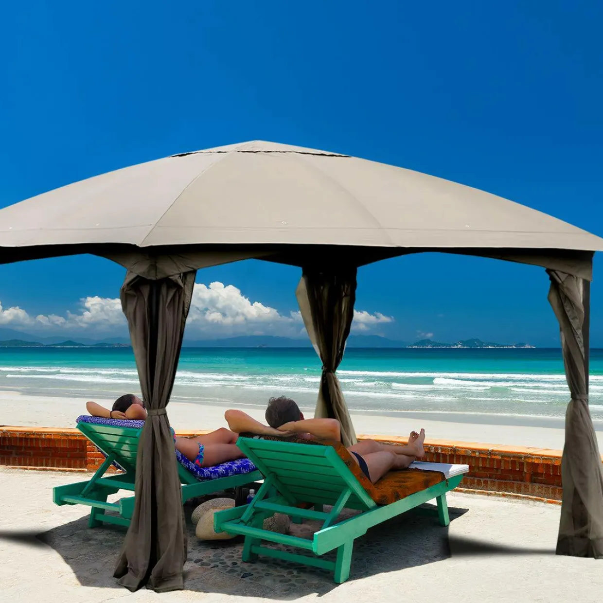 11.5 x 11.5 Feet Large Outdoor Gazebo, Fully Enclosed Canopy Gazebo with Netting