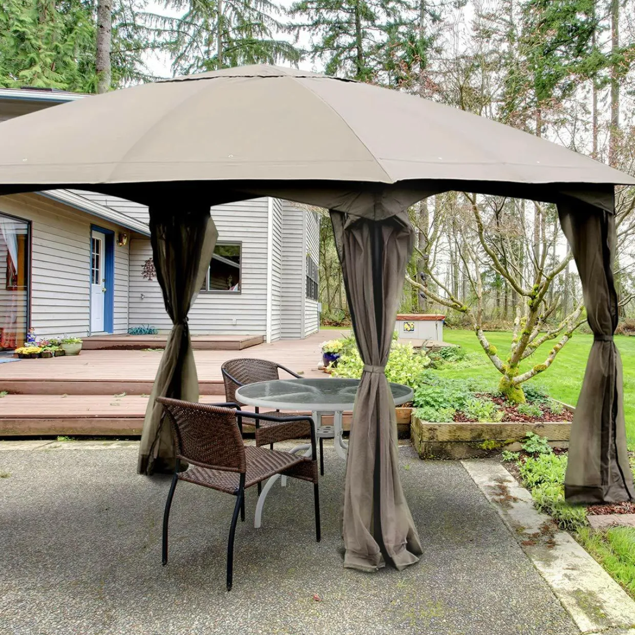 11.5 x 11.5 Feet Large Outdoor Gazebo, Fully Enclosed Canopy Gazebo with Netting