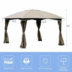 11.5 x 11.5 Feet Large Outdoor Gazebo, Fully Enclosed Canopy Gazebo with Netting
