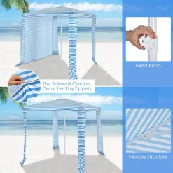 6.6' x 6.6' Foldable Beach Cabana, Easy Set-up Portable Beach Canopy w/ Carry Bag