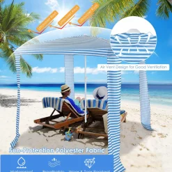 6.6' x 6.6' Foldable Beach Cabana, Easy Set-up Portable Beach Canopy w/ Carry Bag