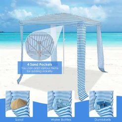 6.6' x 6.6' Foldable Beach Cabana, Easy Set-up Portable Beach Canopy w/ Carry Bag