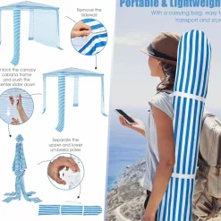 6.6' x 6.6' Foldable Beach Cabana, Easy Set-up Portable Beach Canopy w/ Carry Bag