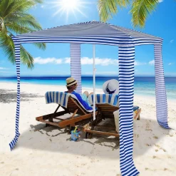 6.6' x 6.6' Foldable Beach Cabana, Easy Set-up Portable Beach Canopy w/ Carry Bag