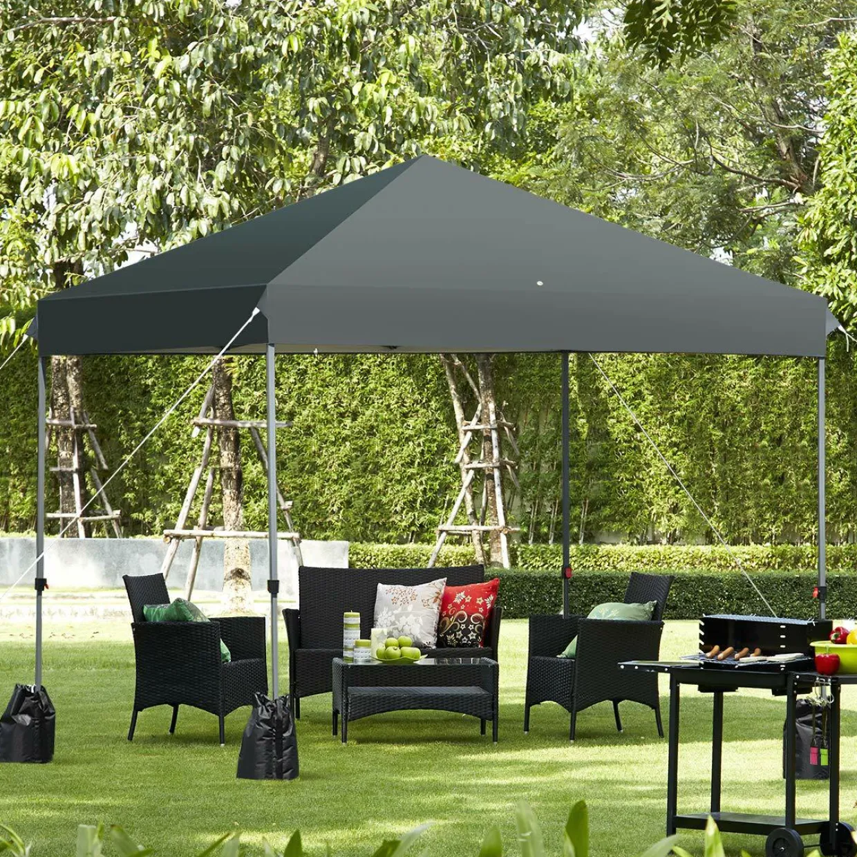 8 x 8 Ft Outdoor Pop up Canopy Tent, Outdoor Commercial Instant Shelter w/Roller Bag and Sand Bags