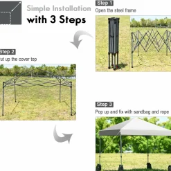 8 x 8 Ft Outdoor Pop up Canopy Tent, Outdoor Commercial Instant Shelter w/Roller Bag and Sand Bags