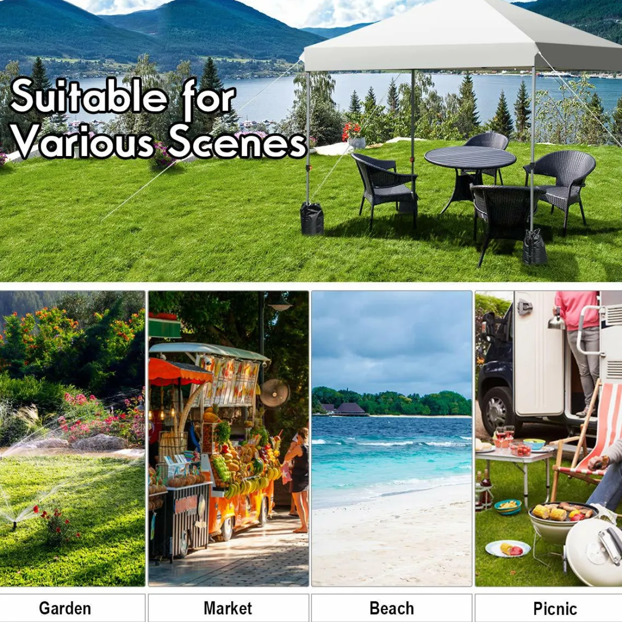 8 x 8 Ft Outdoor Pop up Canopy Tent, Outdoor Commercial Instant Shelter w/Roller Bag and Sand Bags